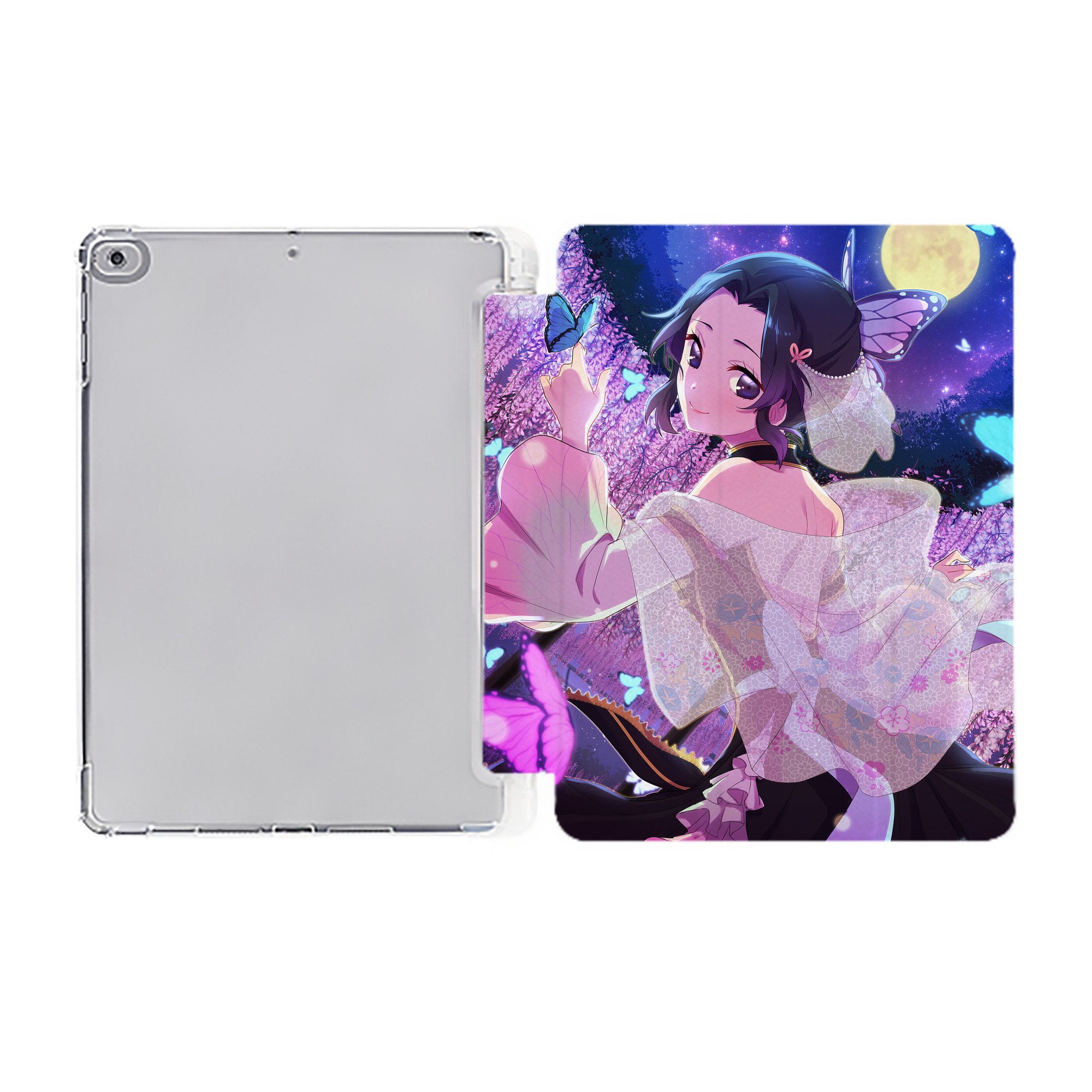 （画像用） 鬼滅の刃（きめつのやいば）蟲柱-胡蝶 しのぶ／こちょう しのぶ Kochou Shinobu IPad ケース ペン収納付き 三つ折りスタンド PUレザー×シリコン 対応機種9.5/10.5/10.9インチ
